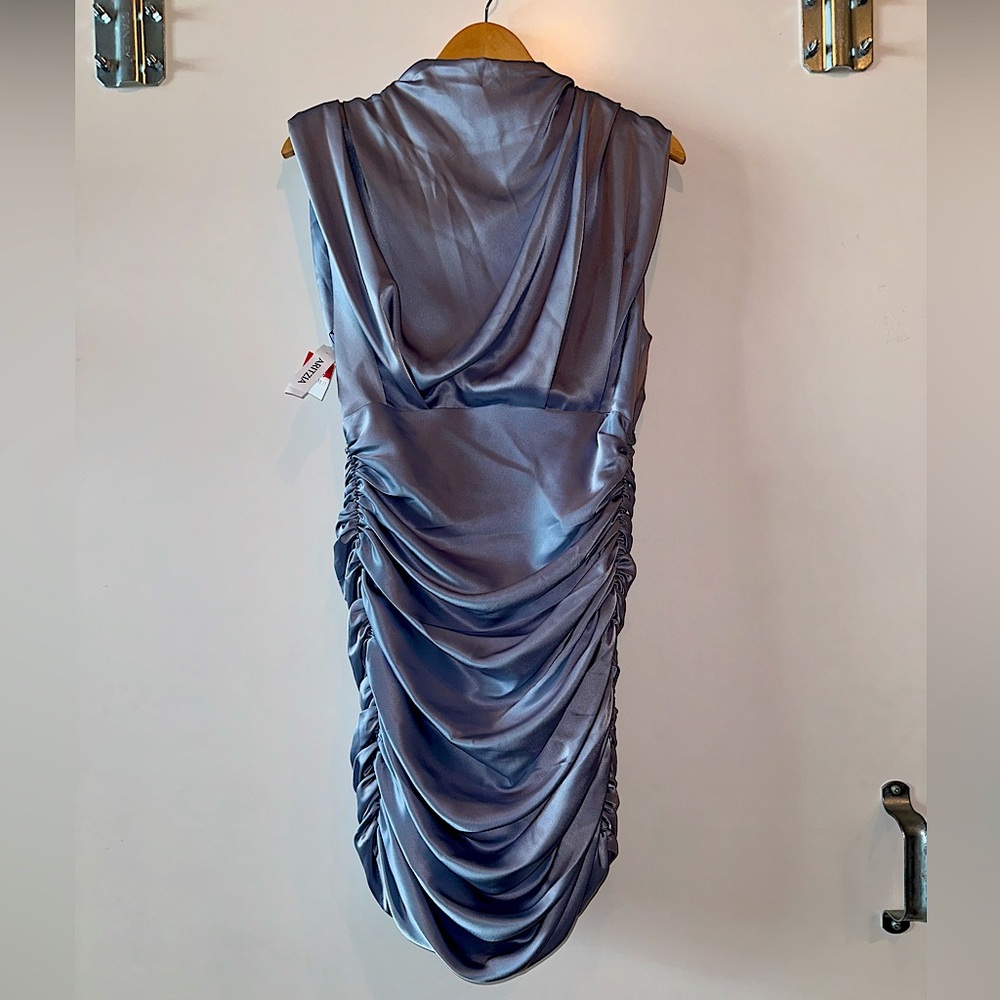 Aritzia / Blue Gray Satin Ruched Dress / U.S. Size 10